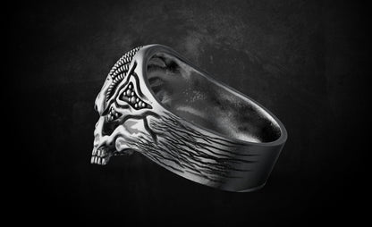Vintage Silver Skull Rope Biker Gothic Ring US5~15 Bold Punk Retro Biker Ring