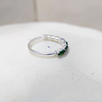 925 Silver Emerald Wedding Band Baguette Cut Green Emerald Eternity Ring Us5~ 15