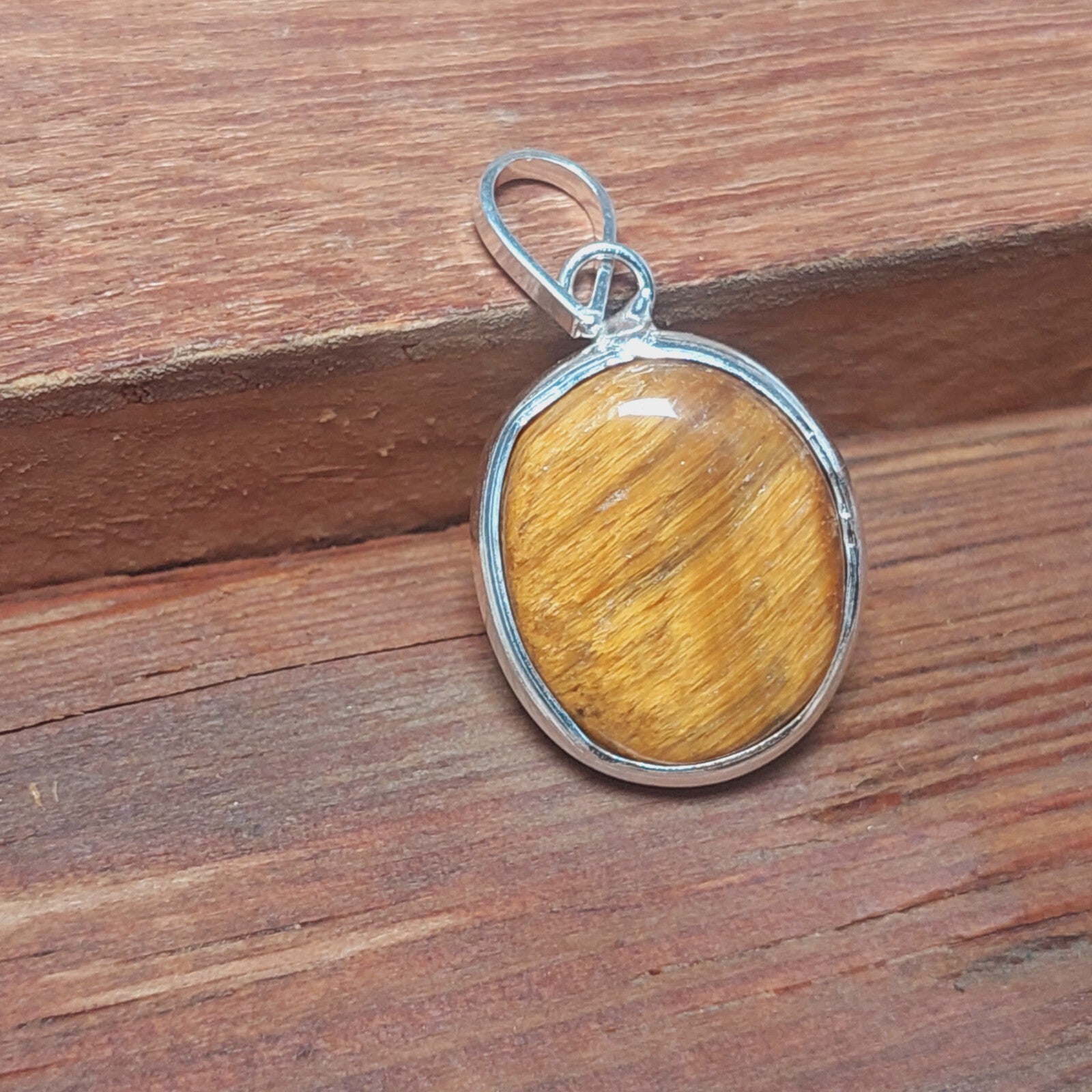 925 Sterling Silver Ovel Tigers Eye Pendant Necklace Christmas Gift For Women