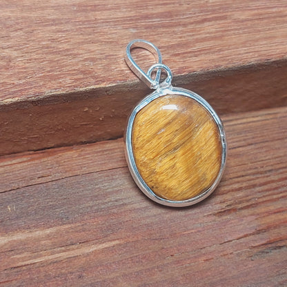 925 Sterling Silver Ovel Tigers Eye Pendant Necklace Christmas Gift For Women