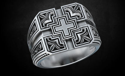 Engraved Cross Christian Religious Handmade Silver Ring US7-15 Men's Cross Ring