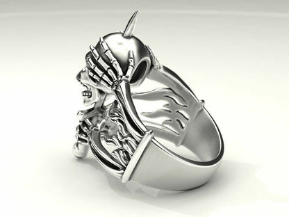 Silver Skull and Bone Biker Ring Gothic Men Women Gift Skull Ring US7-15