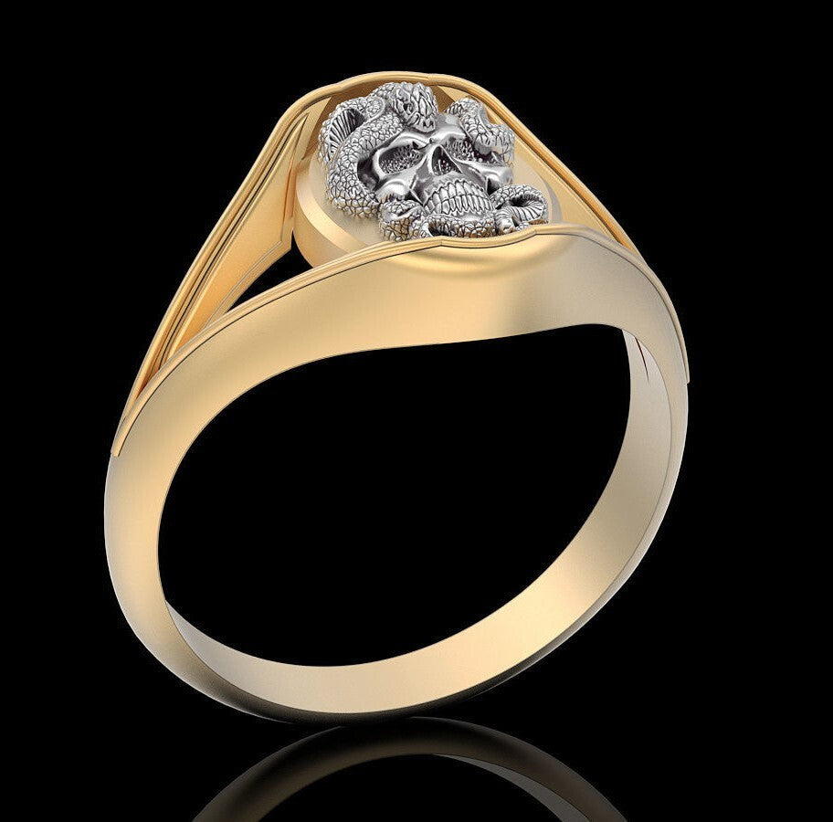 Handmade Skull Snake Ring Brass Punk Biker Skull Vintage Style Jewelry US5~15
