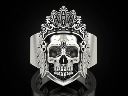 Silver Skull Wings Crown Ring Gothic Royal Biker Skull King Jewelry Ring US5~15