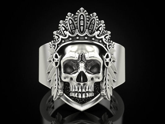 Silver Skull Wings Crown Ring Gothic Royal Biker Skull King Jewelry Ring US5~15