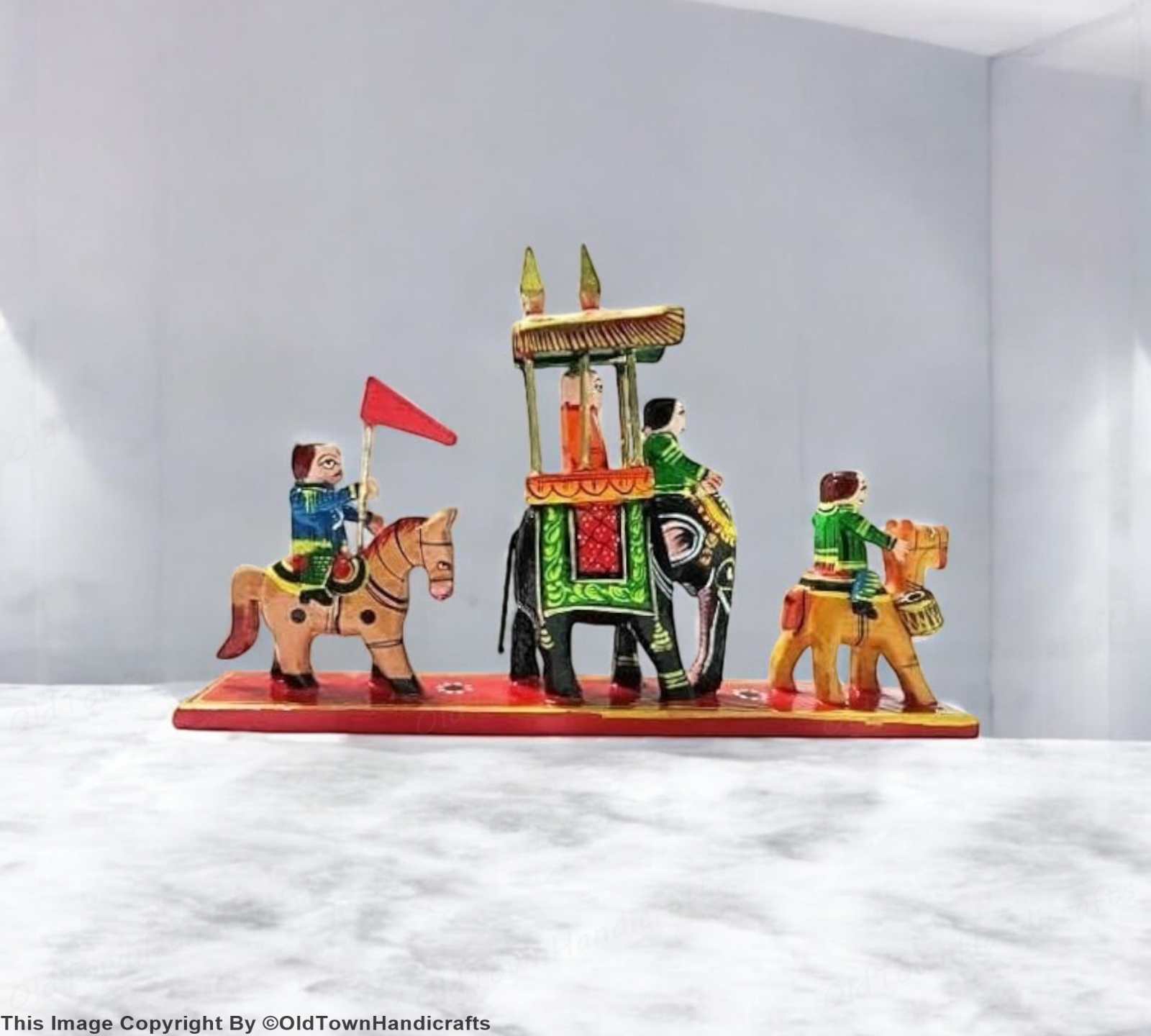 Rajasthani Wooden Art Royal Maharaja Procession Home Decor Handpainted Toy
