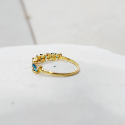 Marquise Blue Topaz Engagement Ring 925 Silver Handmade Band Wedding Band Us5~15