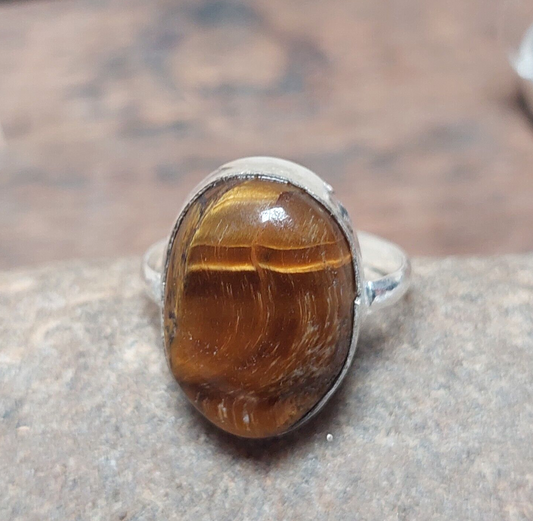 Natural Tiger Eye Silver Ring Handmade Gemstone Ring Wedding Women Ring US5~15