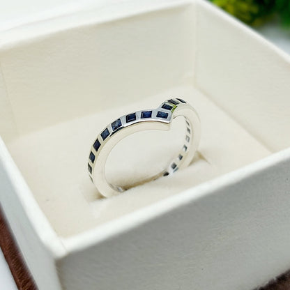 Princess Cut Blue Sapphire Curved Band 925 Sterling Silver Lab Created Ring Band