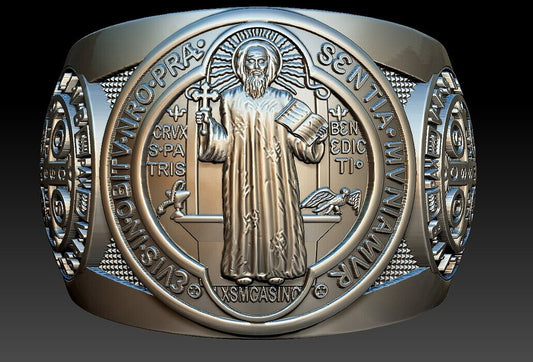 Saint Benedict Cross Ring 925 Silver Christian Signet Ring US5~15 Faith Gift
