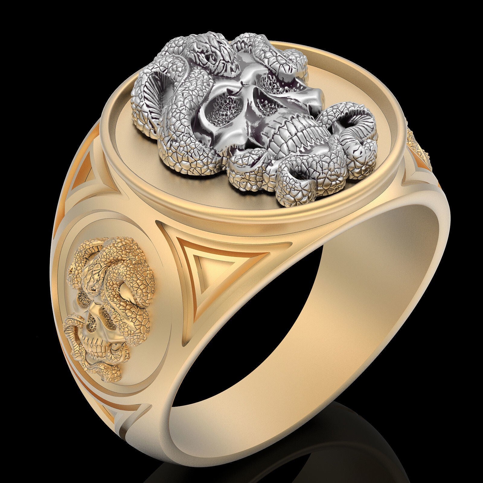Gothic Snake Skull Ring Brass Retro Biker Punk Men Unique Jewelry Gift US5~15
