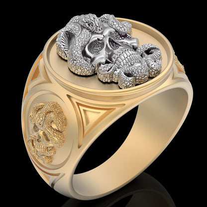 Gothic Snake Skull Ring Brass Retro Biker Punk Men Unique Jewelry Gift US5~15