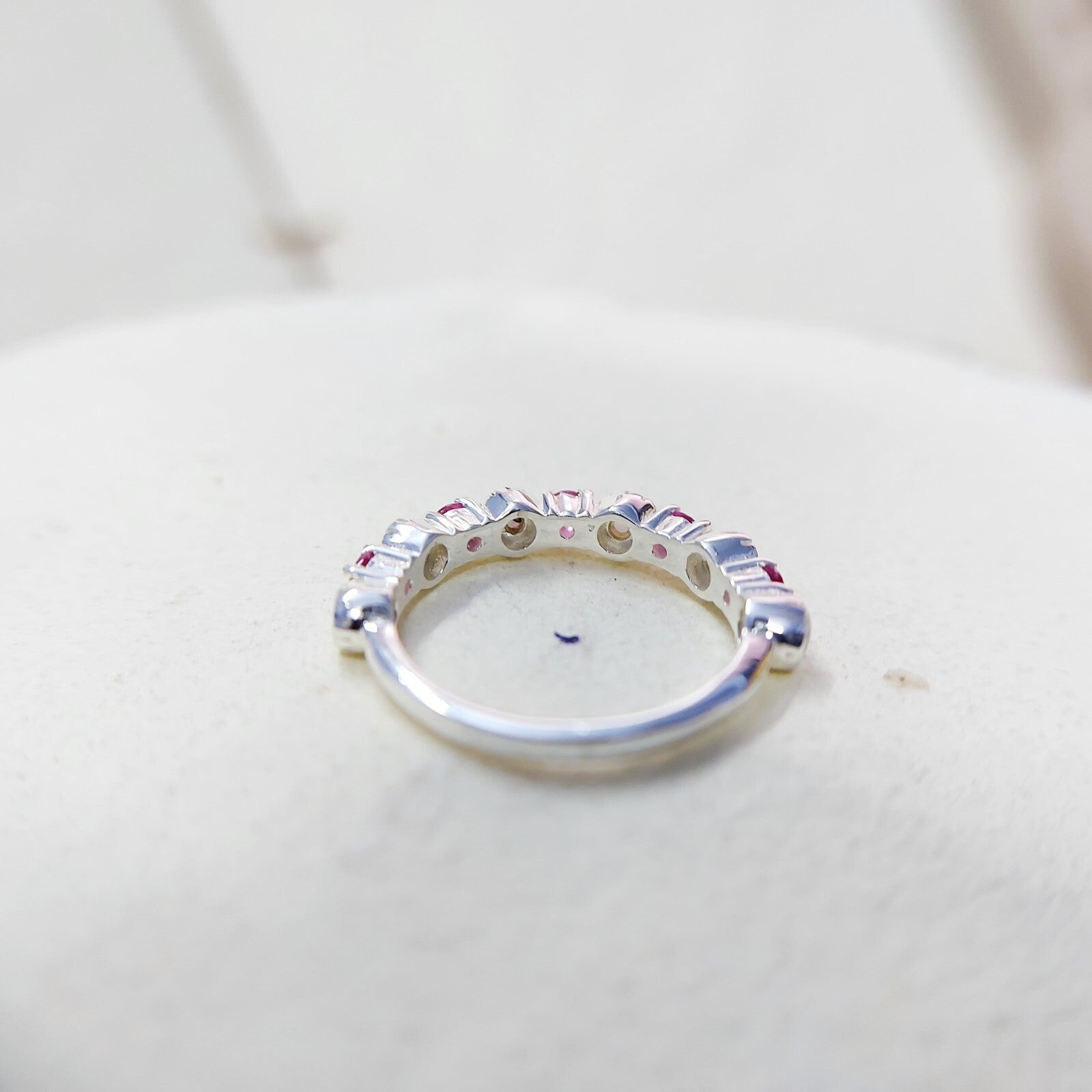 Opal and Ruby Wedding Ring Half Eternity Band Silver Stackable Band Gift Us5~ 15