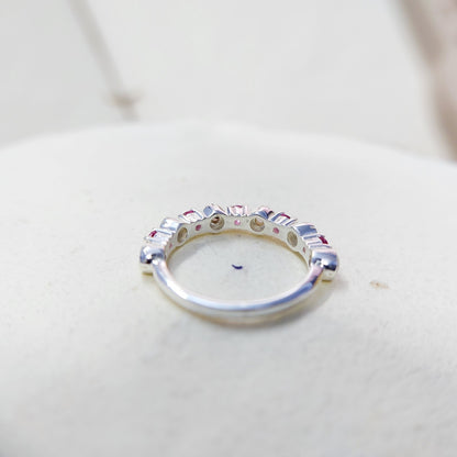 Opal and Ruby Wedding Ring Half Eternity Band Silver Stackable Band Gift Us5~ 15