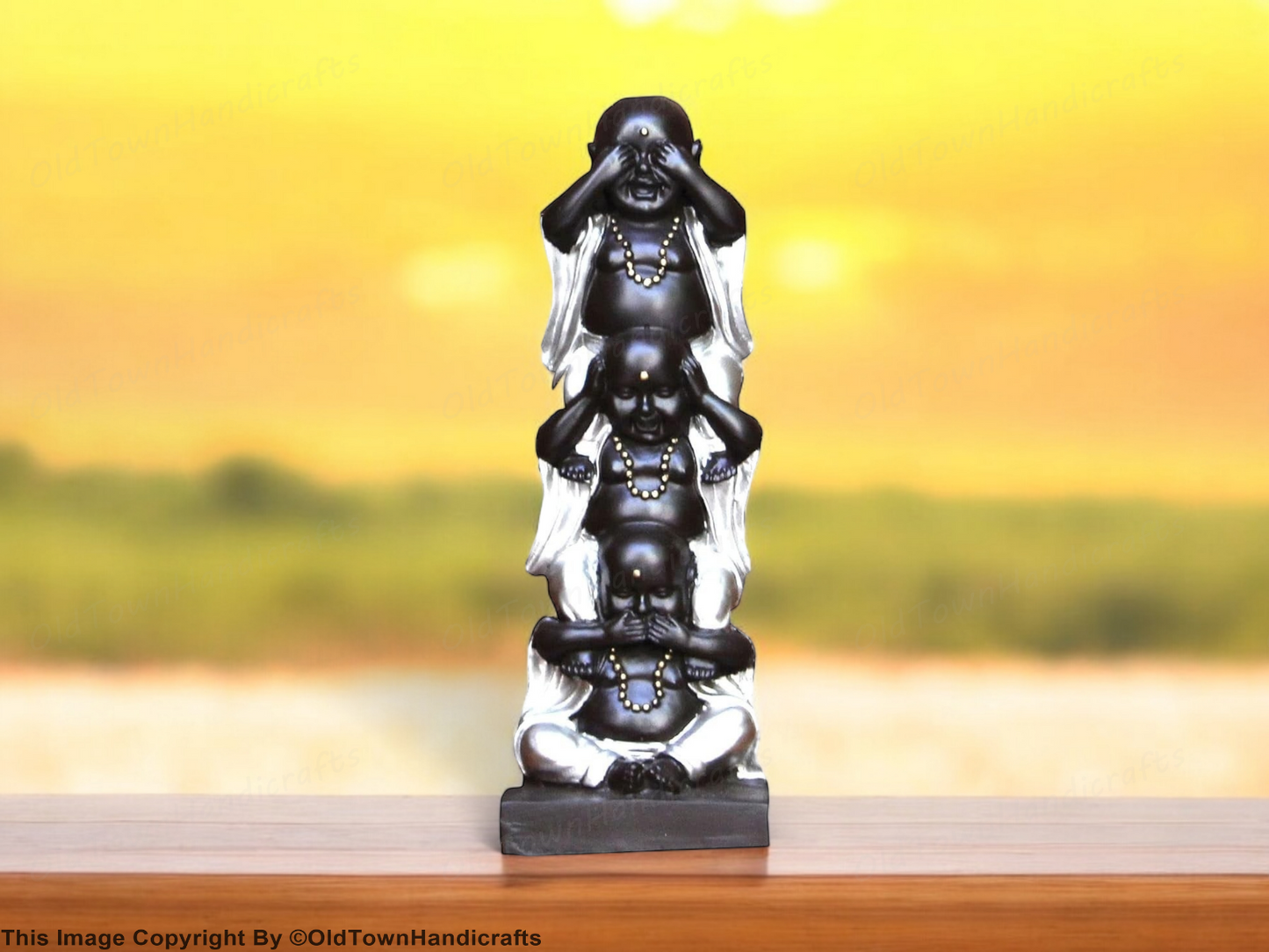 Resin Buddha Showpiece Handcrafted Silver & Black Decor | Home Office Desk Decor