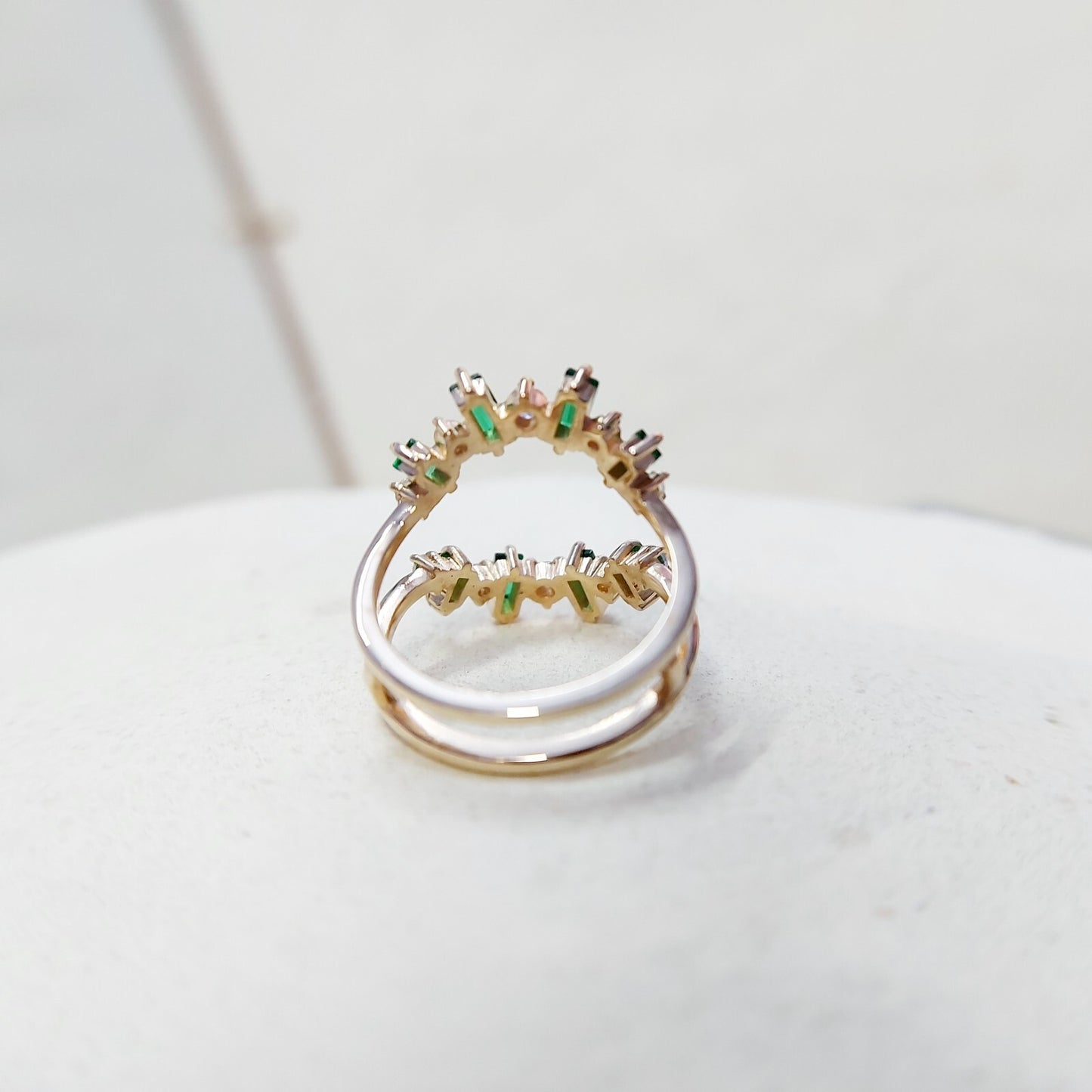 Emerald Baguette Ring Gemstone Set 925 Silver Ring Handmade Wedding Band US5~15