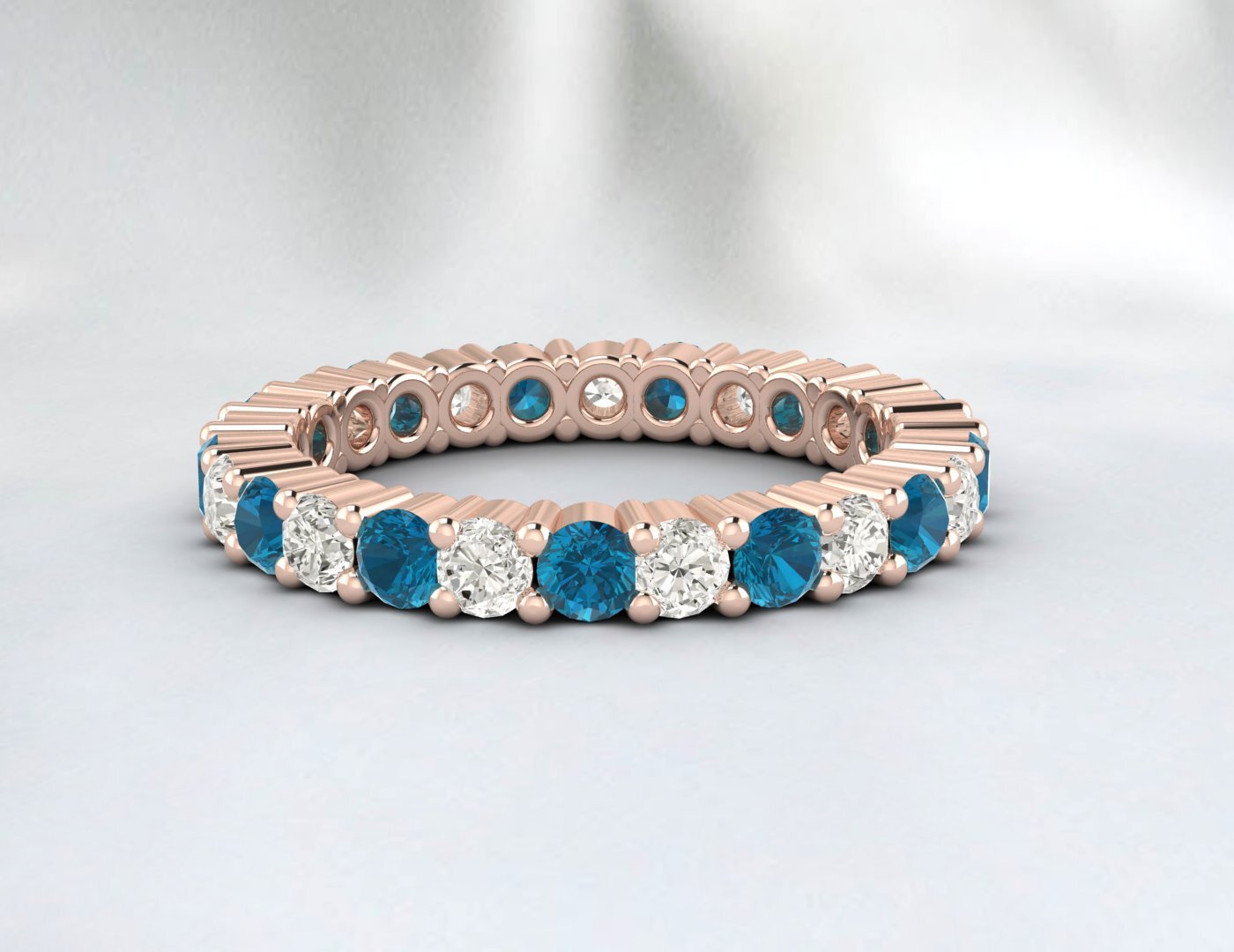 Natural London Blue Topaz Eternity Band Simulated Diamond Sterling Silver Band
