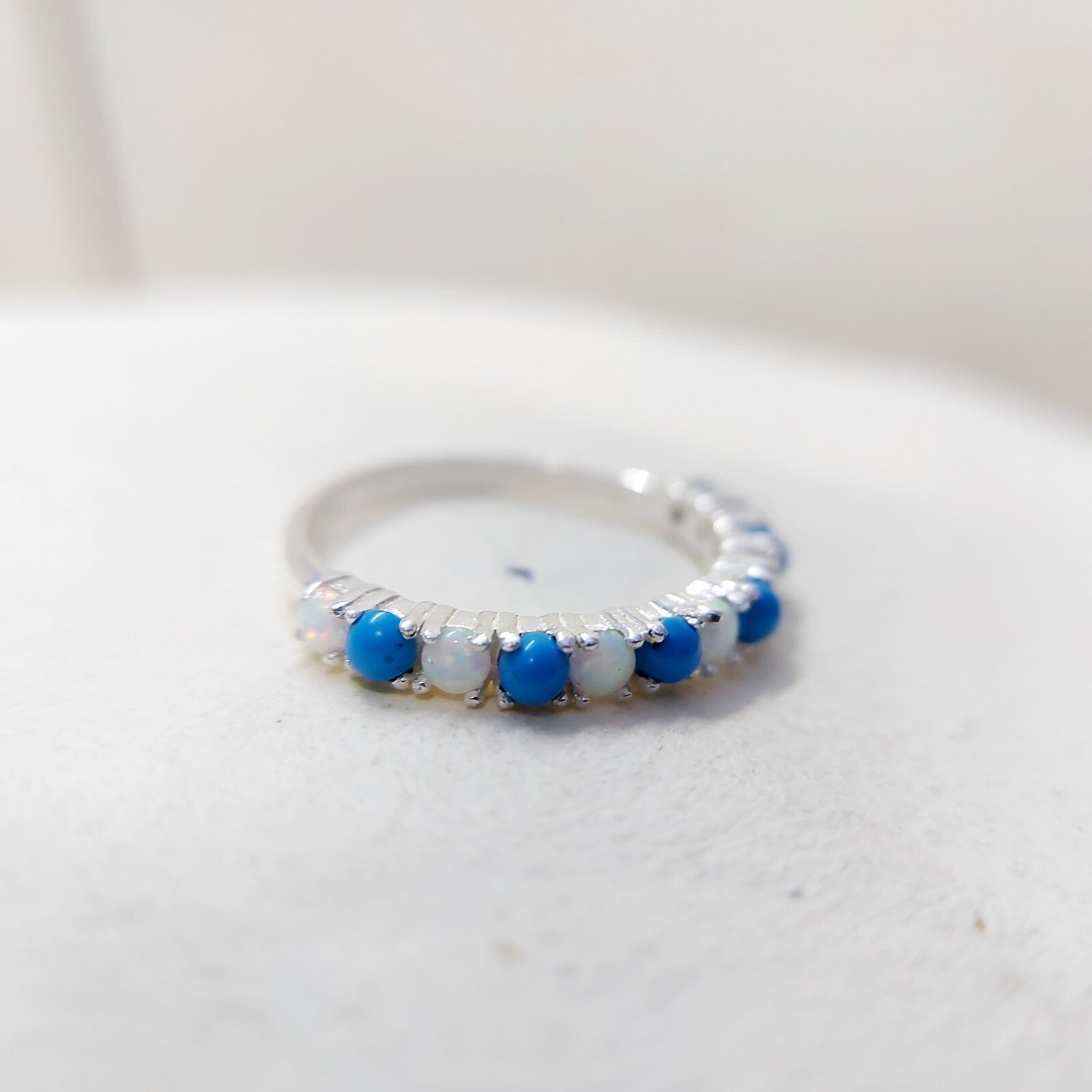 Turquoise Opal Eternity Wedding Band 925 Silver Natural Gem Women Ring Us5~ 15