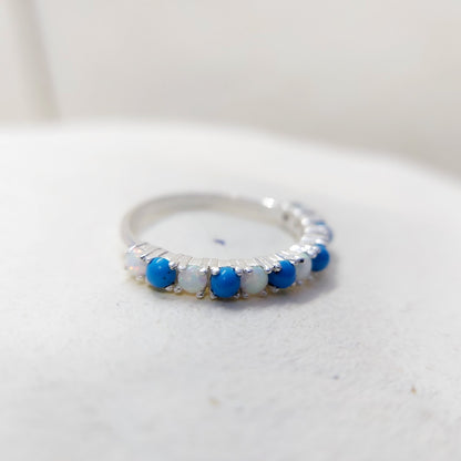 Turquoise Opal Eternity Wedding Band 925 Silver Natural Gem Women Ring Us5~ 15