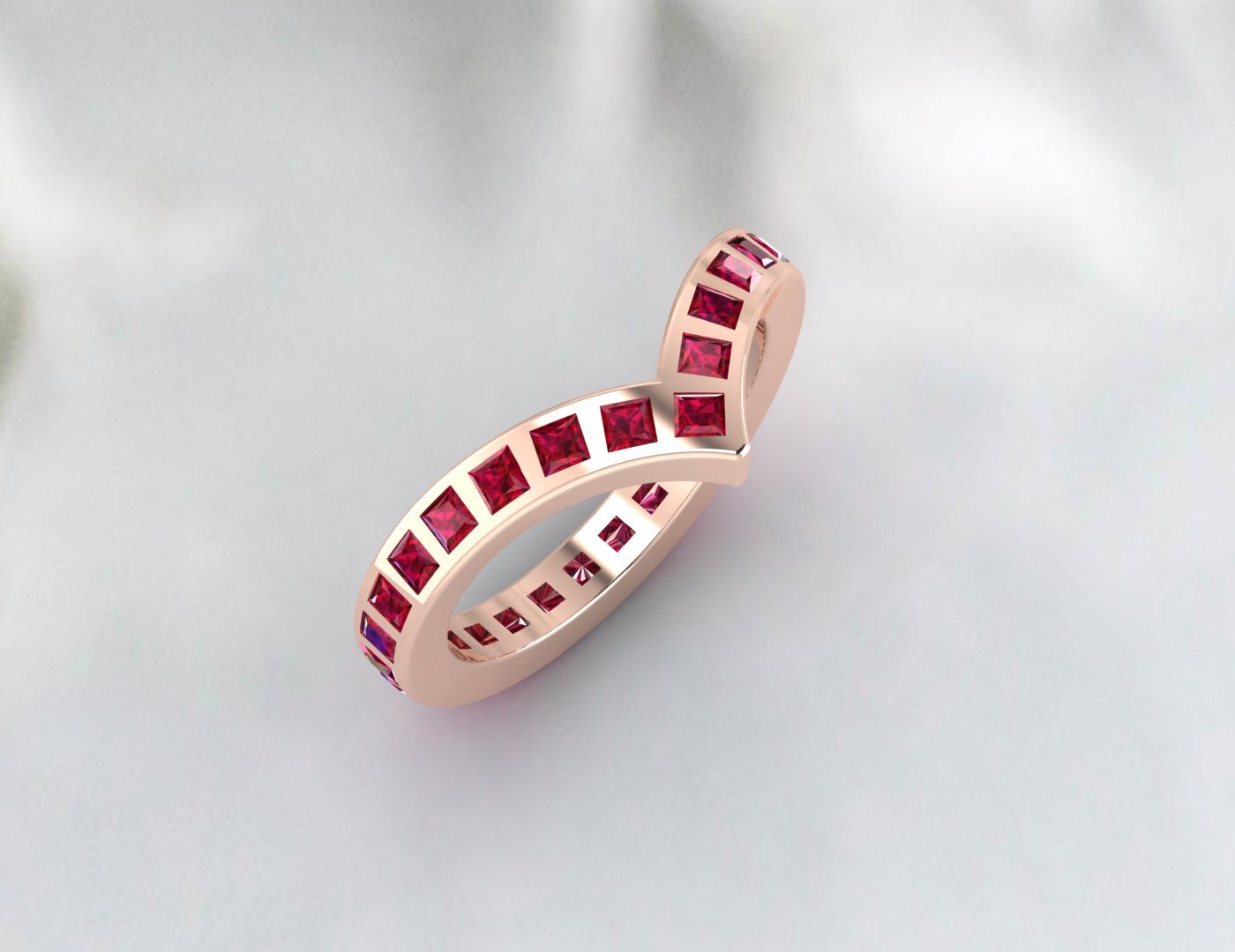 Princess Cut Red Ruby Wedding Band Fine Silver Lab Created Curved Band Bezal Set