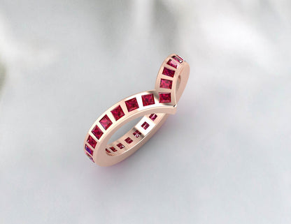 Princess Cut Red Ruby Wedding Band Fine Silver Lab Created Curved Band Bezal Set