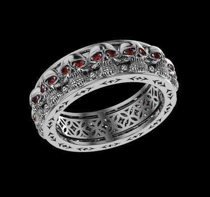 925 Sterling Silver Skull Ring US5~15 Gothic Red Eye Biker Punk Wedding Men Band