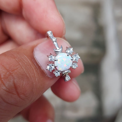 Natural Opal Ring Round Cut CZ Cluster 925 Silver Gift Ring US5~15 Vintage Look