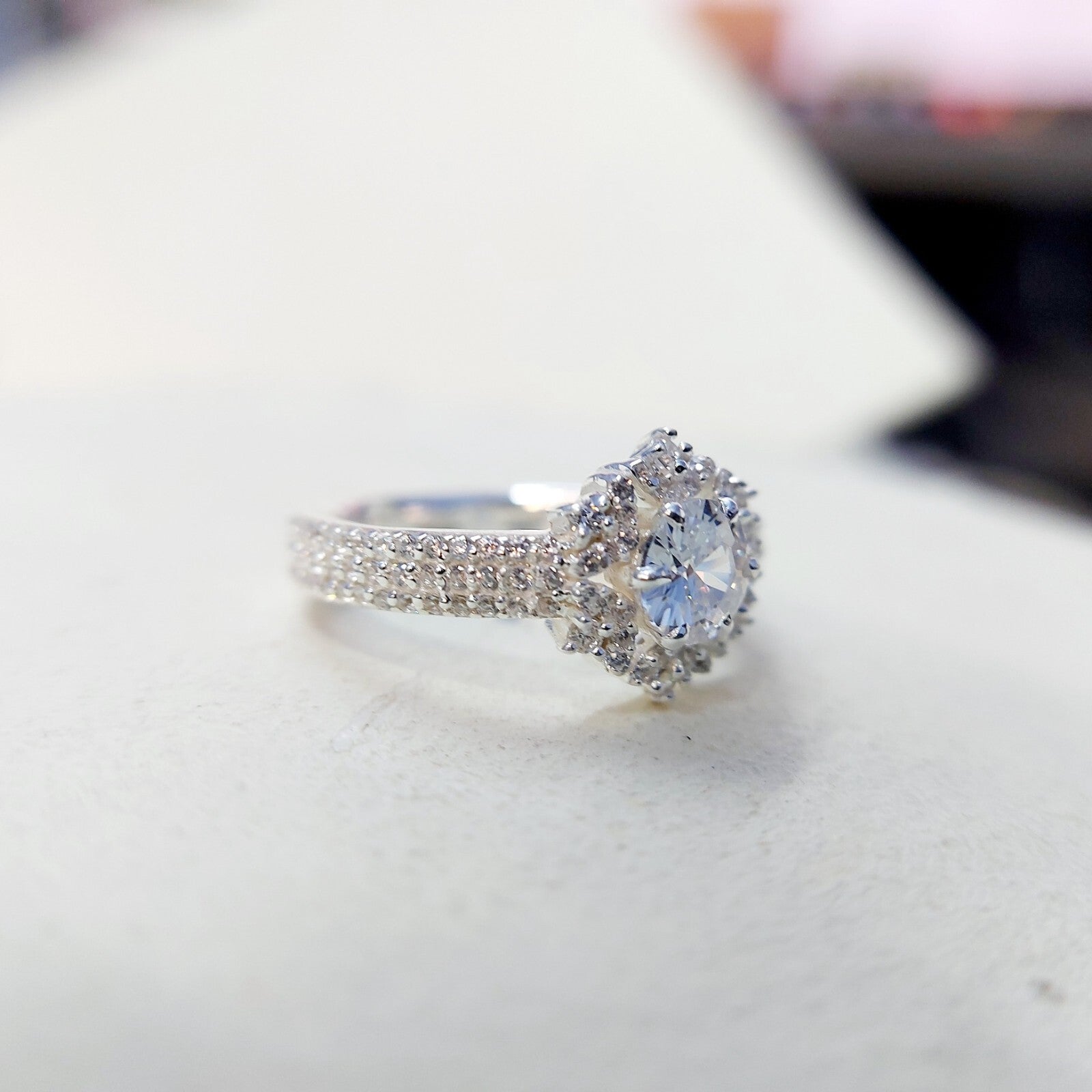 Halo Moissanite Flower Ring Lab Grown Silver Ring for Women Wedding Gift US5-15