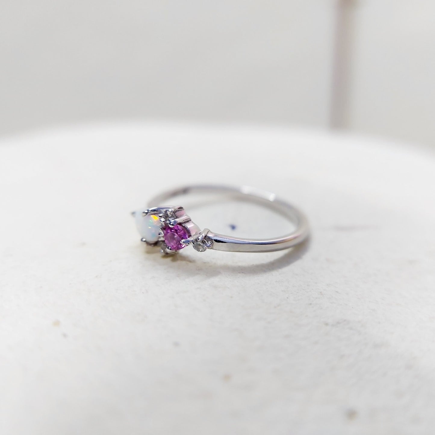Opal Pink Tourmaline Wedding Band Silver Engagement Wedding Women Ring US5~15