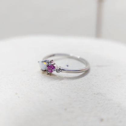 Opal Pink Tourmaline Wedding Band Silver Engagement Wedding Women Ring US5~15