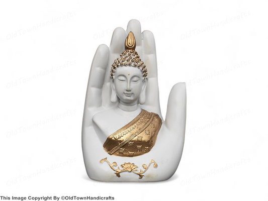 Buddha Statue White Golden Buddha Idol Peaceful Home Decor for Study Living Room