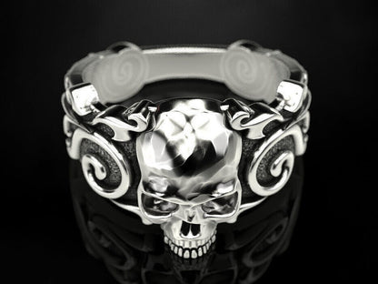 925 Sterling Silver US5-15 Men's Skull Pattern Gothic Biker Designer Look Ring