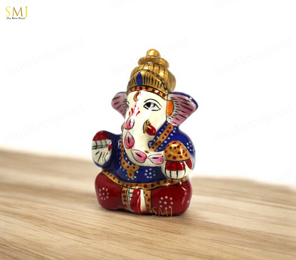Mukut Ganesh Statue Ganesha good Finish Metal Ganpati Idol for Home & Gifts