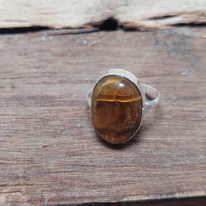 Oval Tigers Eye 925 Sterling Silver Handmade Statement Women Ring Promise Ring