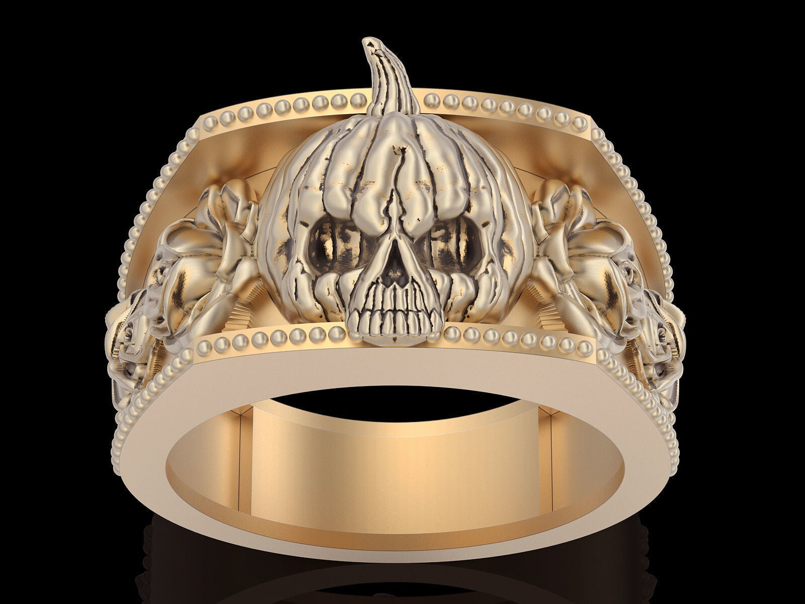 Custom Brass Pumpkin Skull Ring Gothic Jewelry Biker Skull Men and Women Us5~15