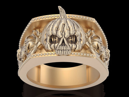 Custom Brass Pumpkin Skull Ring Gothic Jewelry Biker Skull Men and Women Us5~15