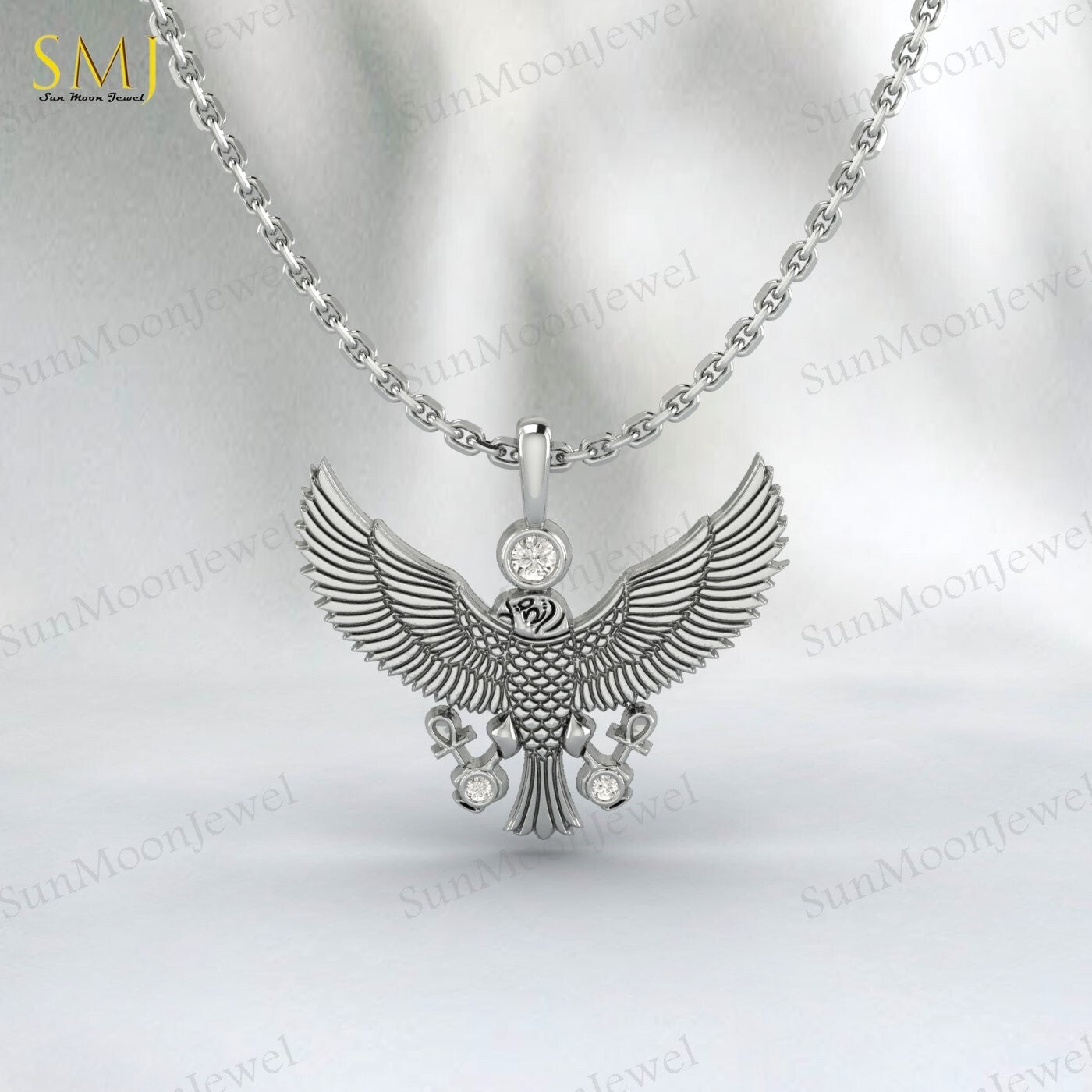 American Eagle Pendant 925 Silver CZ Eagle Necklace Men Biker Chain Gift US5~15