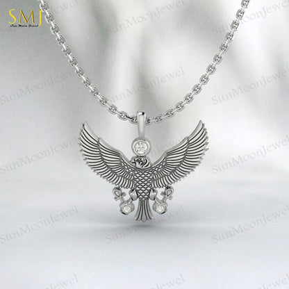 American Eagle Pendant 925 Silver CZ Eagle Necklace Men Biker Chain Gift US5~15