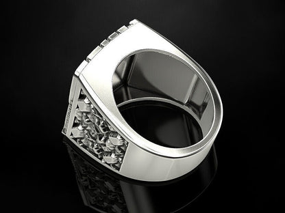 925 Silver Gothic Biker Ring Punk Number Signet Ring US5~15 Cool Gift for Him