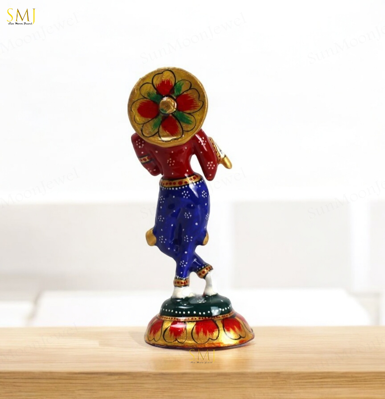 Krishna Enamel Painted Krishna Handcrafted Metal Statue For Home & Office Temple