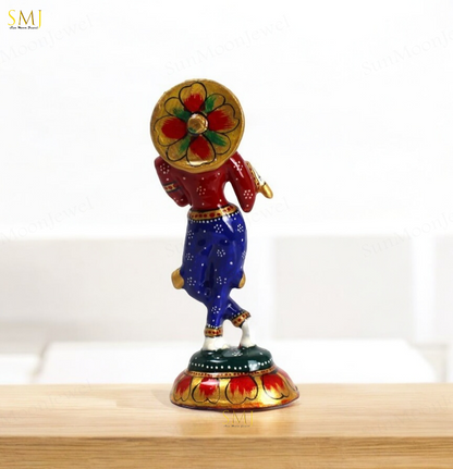Krishna Enamel Painted Krishna Handcrafted Metal Statue For Home & Office Temple