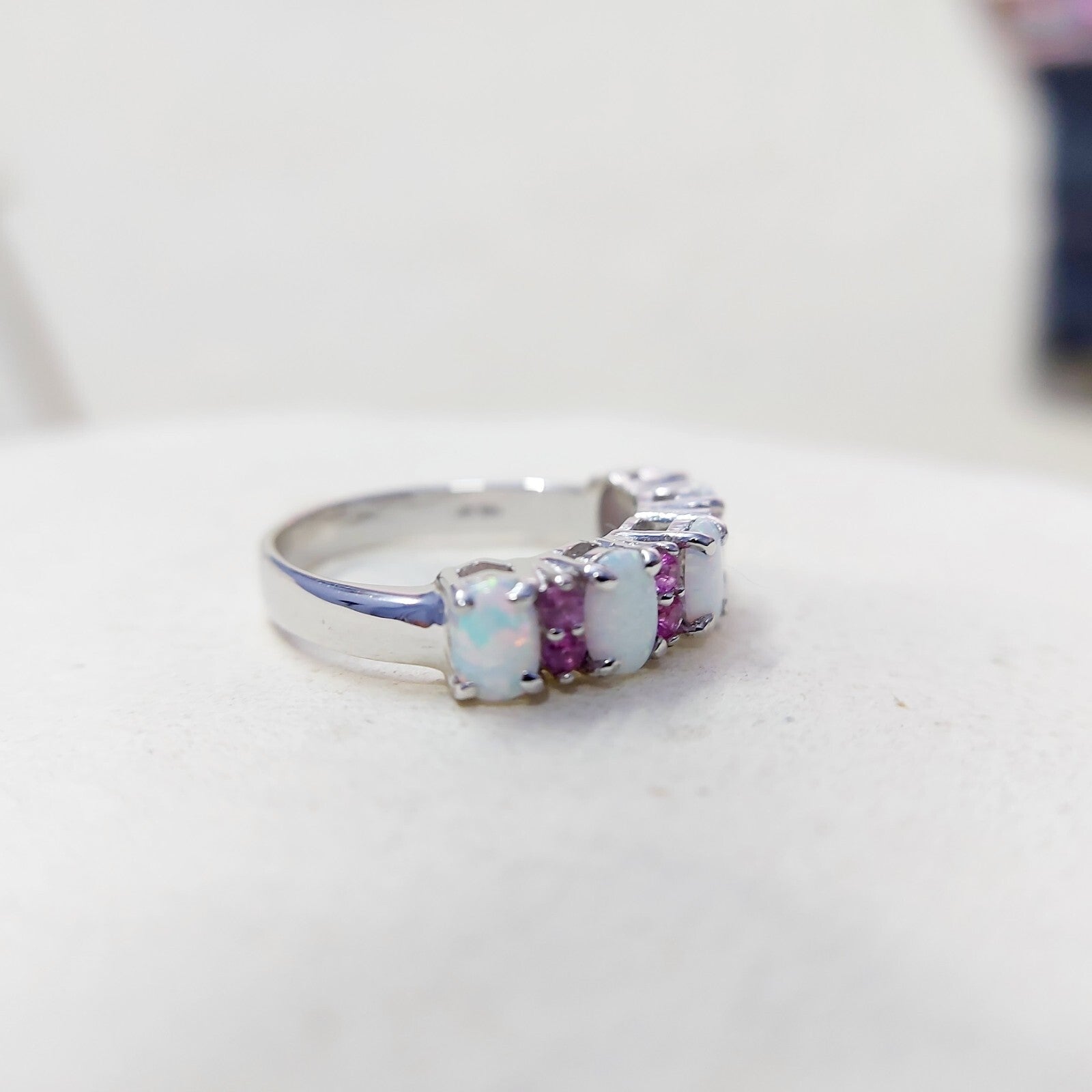 Eternity Opal Ruby Ring Silver Fire Opal Handmade Engagement Gift Ring Us5~15