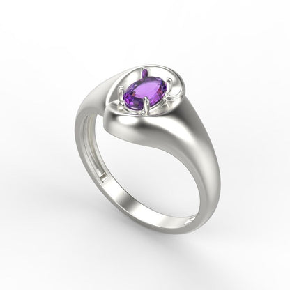 Natural Amethyst Oval Cut Ring 925 Silver Purple Gemstone Curve Band Gift US5-15