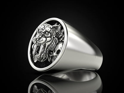 Saber Tooth Tiger Skull Ring 925 Sterling Silver Gothic Biker Rider Style US5~15