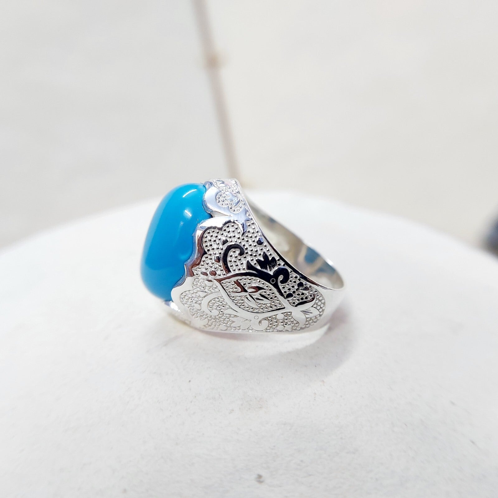 Solid 925 Silver Natural Lite Blue Turquoise Gemstone Birthday Gift Men's US5~15