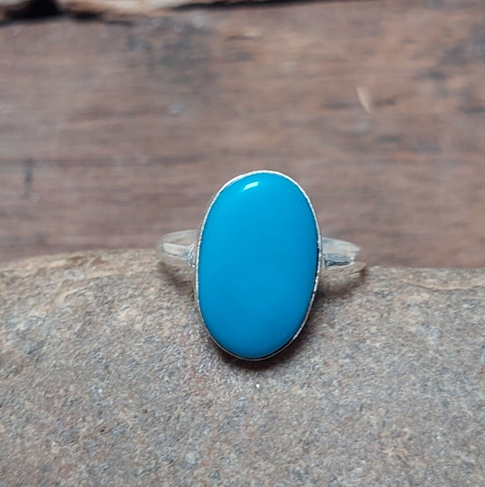 925 Sterling Silver Ring,Oval Turquoise Ring,December Birthstone,Lucky Ring