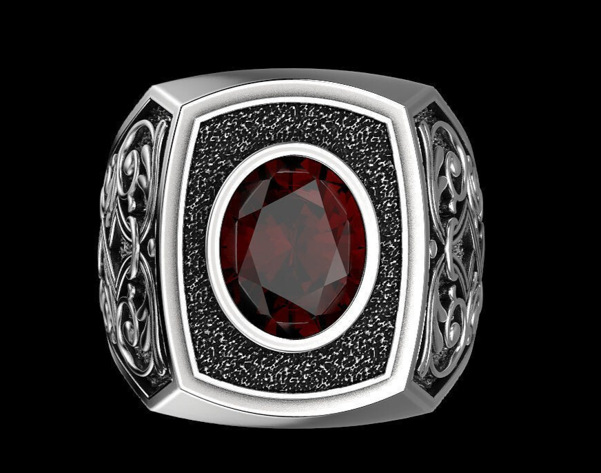 Natural Red Stone Sapphire Gemstone Ring 925 Silver Men Signet Ring Gift US5-15
