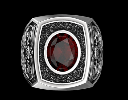 Natural Red Stone Sapphire Gemstone Ring 925 Silver Men Signet Ring Gift US5-15