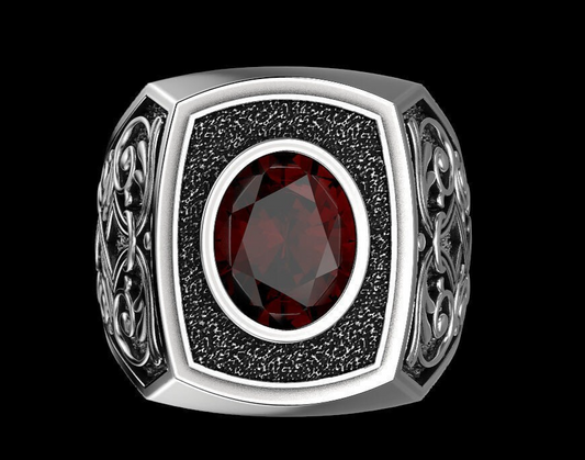 Natural Red Stone Sapphire Gemstone Ring 925 Silver Men Signet Ring Gift US5-15