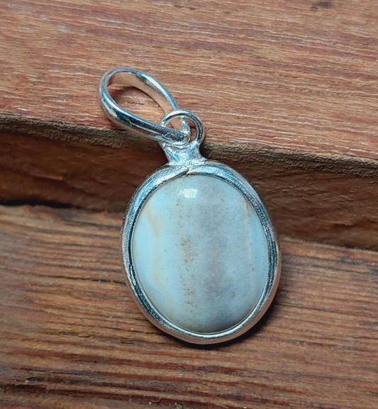 925 Sterling Silver Ovel Natural White Agate Pendant Necklace,Vintage Pendant